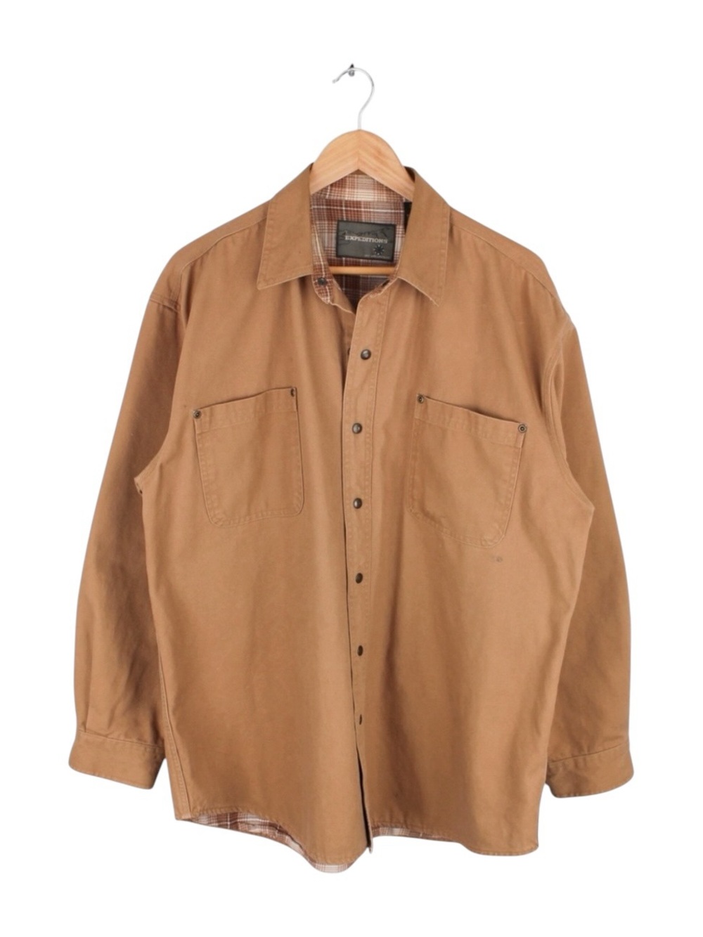 Wrangler Expeditions Snap Canvas Jacket Workwear Brown Plaid Lined Size Large